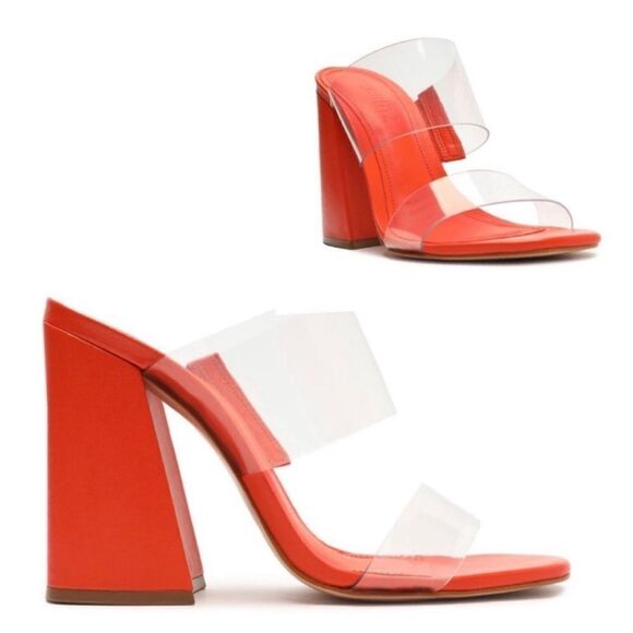 Revolve Schutz Victorie Orange and Clear PVC High Block Sandal - Picture 1 of 11